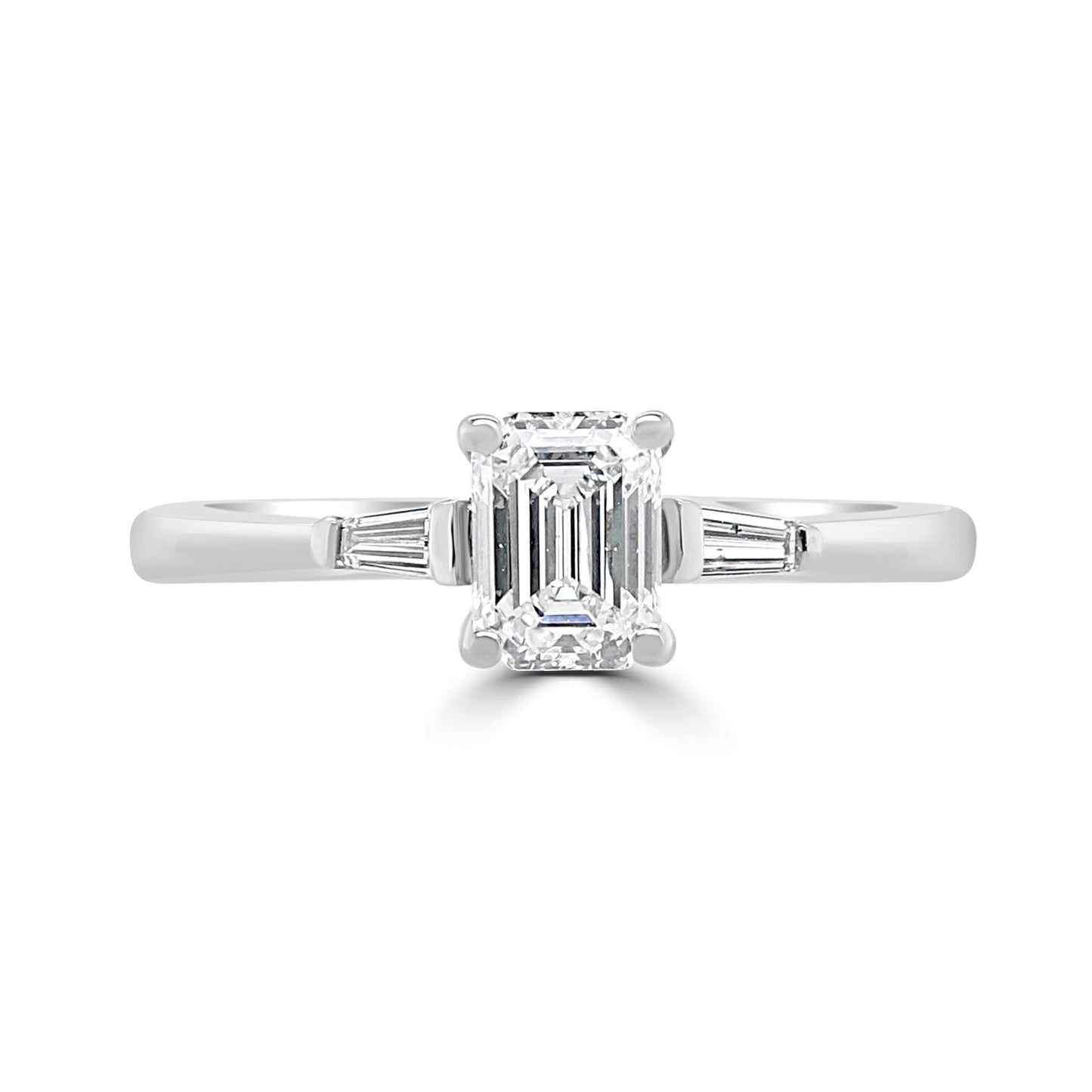 Platinum Emerald Cut & Tapered Baguette Trilogy Ring 0.65ct