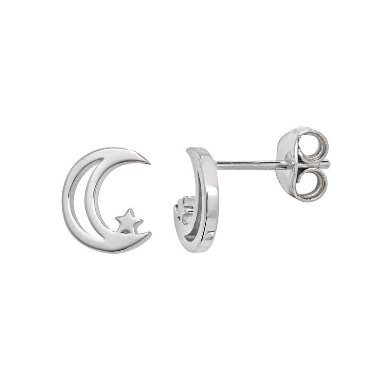 Silver Moon with Star Stud Earrings SE083A