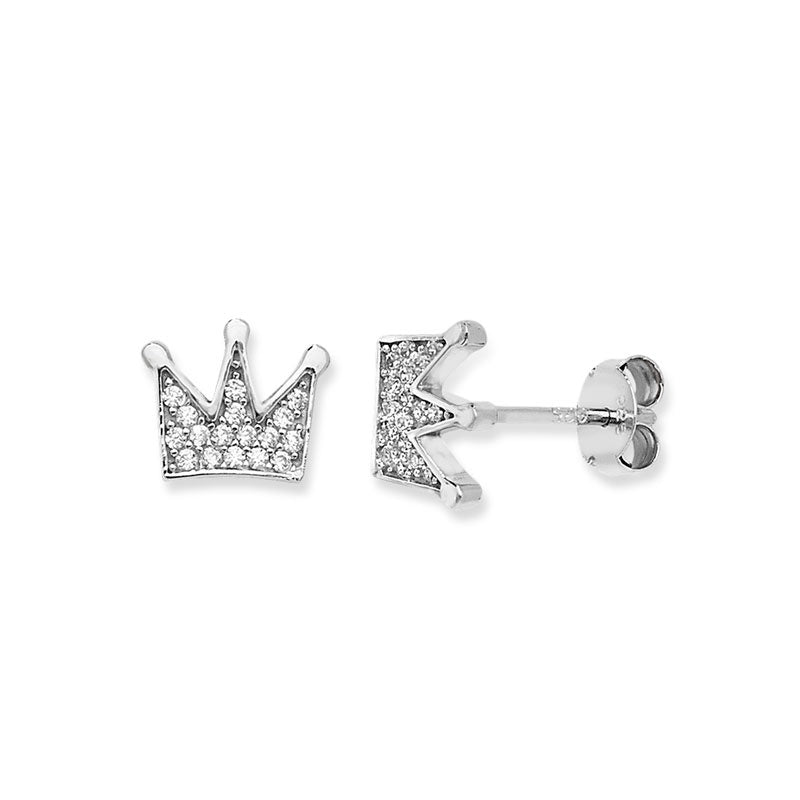 Silver CZ Crown Earrings SE110B