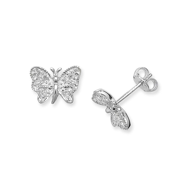 Silver CZ Butterfly Earrings SE666A