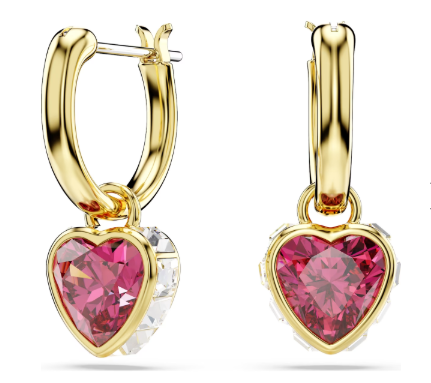 Swarovski Chroma Gold Tone Red Heart Drop Earrings 5689647