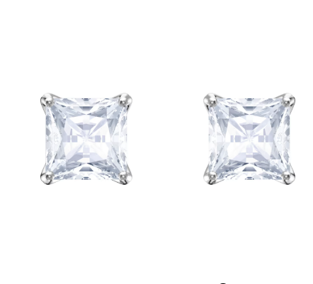 Swarovski Silver Tone Princess Cut Stud Earrings 5537868