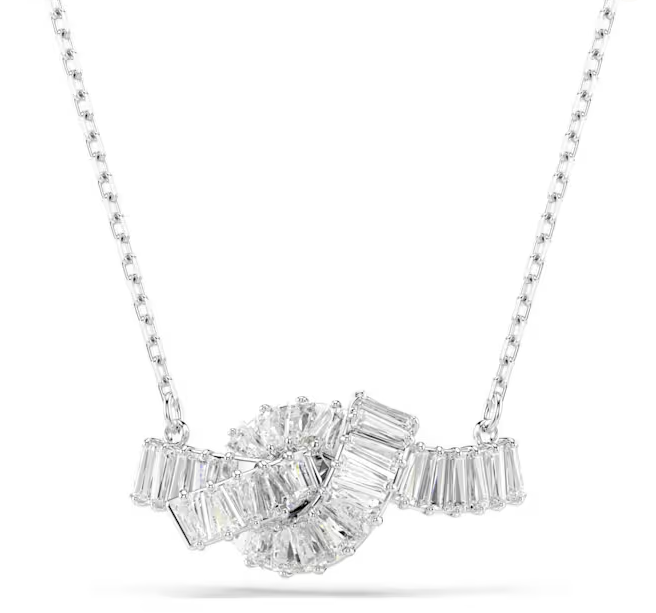 Swarovski Matrix pendant Baguette cut, Knot, White, Rhodium plated 5728553