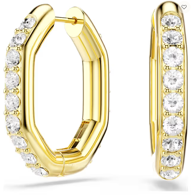 Swarovski Dextera hoop earrings Octagon shape, Round cut, White, Gold-tone plated 5724584