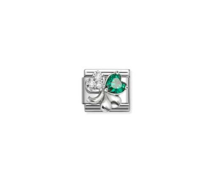 NOMINATION Silver Green CZ Clover Charm 330322-10