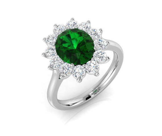 9ct White Gold Lab Grown Emerald & Diamond Ring