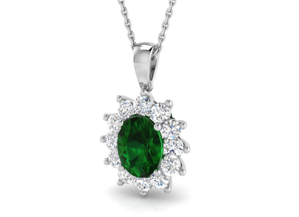 9ct White Gold Lab Grown Emerald & Diamond Pendant