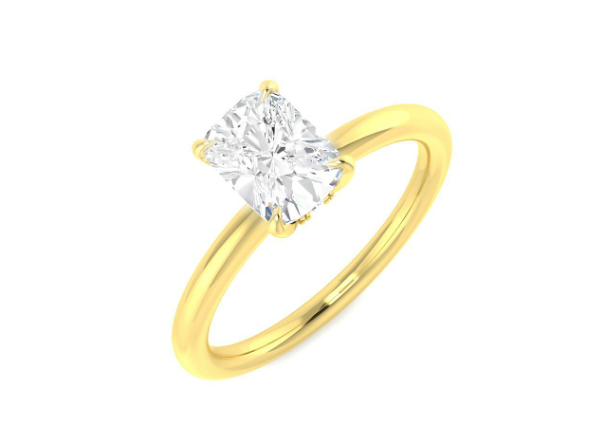 9ct Gold Cushion Cut Hidden Halo Lab Grown Diamond Solitaire Ring 1.06ct