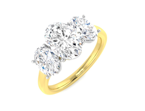 9ct Gold Oval Cut Lab Grown Diamond Trilogy Ring 3.03ct