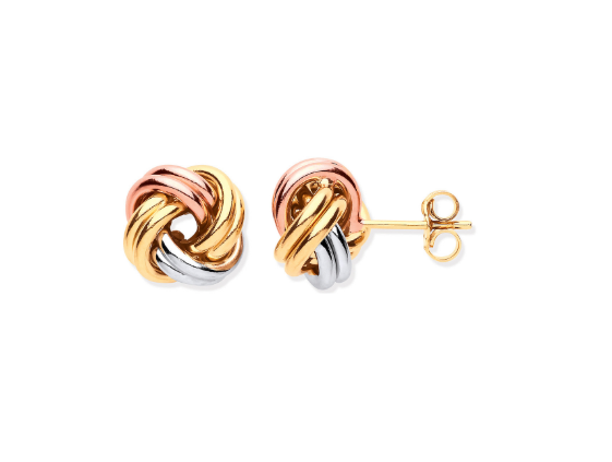 9ct Gold Three Tone Earrings 11mm