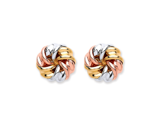 9ct Gold Three Tone Tight Knot Stud Earrings