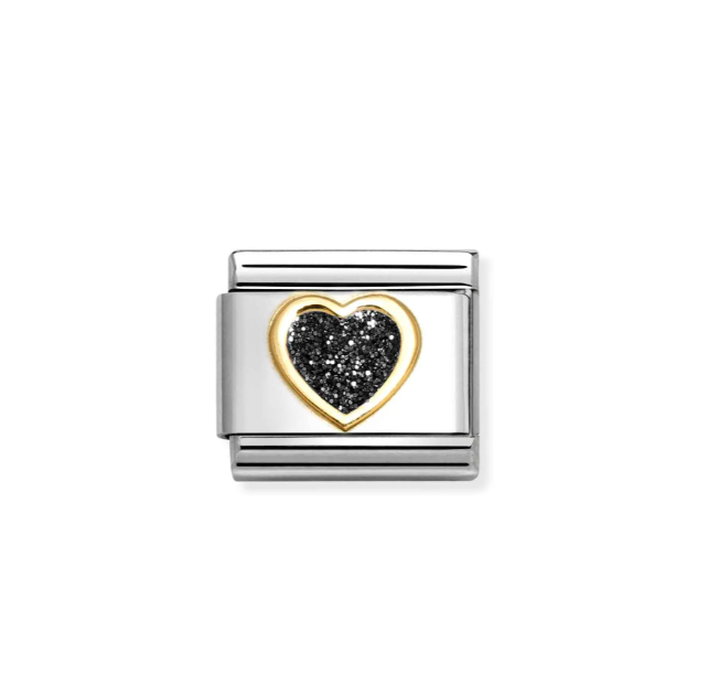 NOMINATION 18k Gold Black Glitter Heart Charm 030220/10