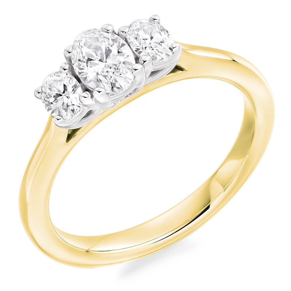 18ct Yellow Gold & Platinum Oval Cut Trilogy Ring 0.90ct