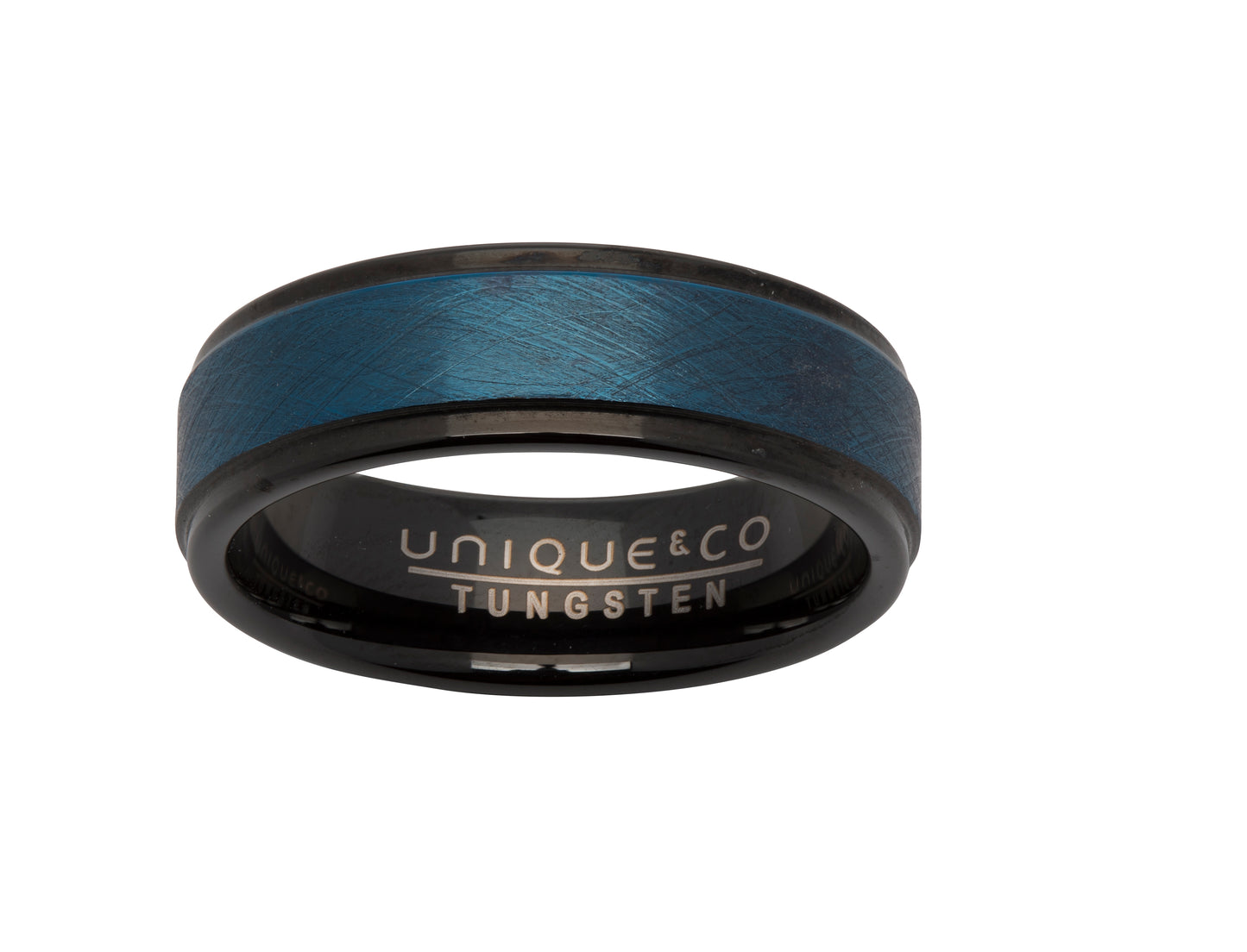Uniqur & Co Tungsten Carbide Ring with Black/Blue IP Plating 7mm TUR-73