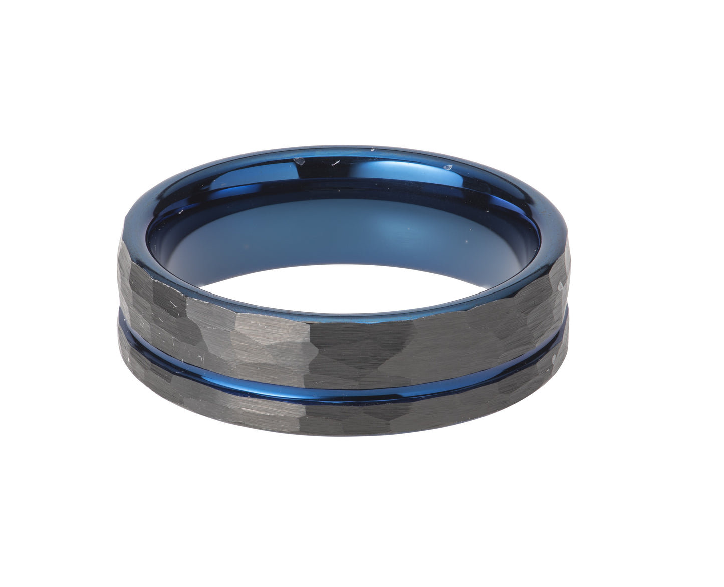 Unique & Co Tungsten Carbide Ring Hammered Blue/Black 7mm TUR-84