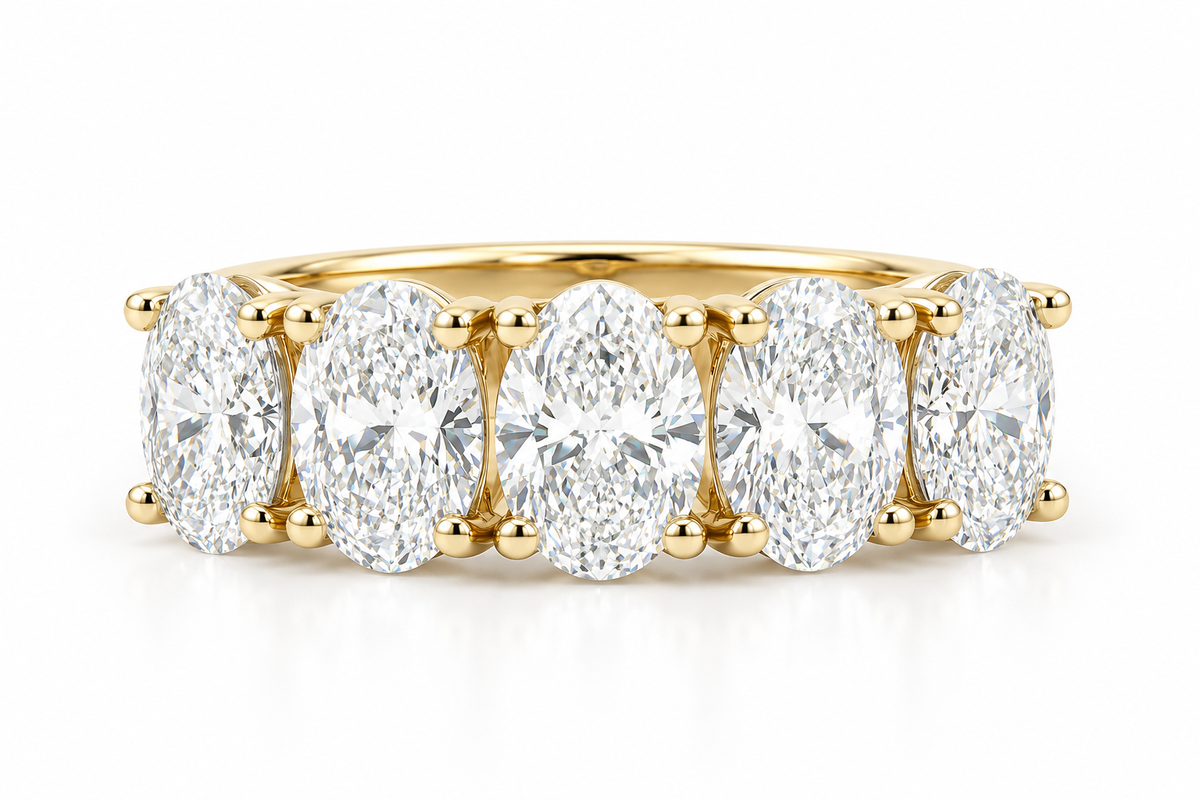 18ct Gold Oval Cut Lab Grown Diamond Five Stone 2.76ct D VVS2