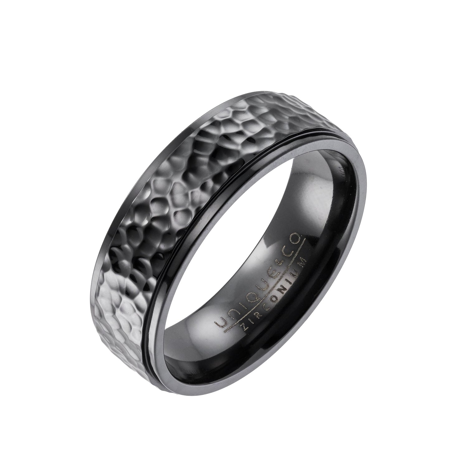 Unique & Co Black Zirconium Ring with Hammered Finish 7mm ZR-26