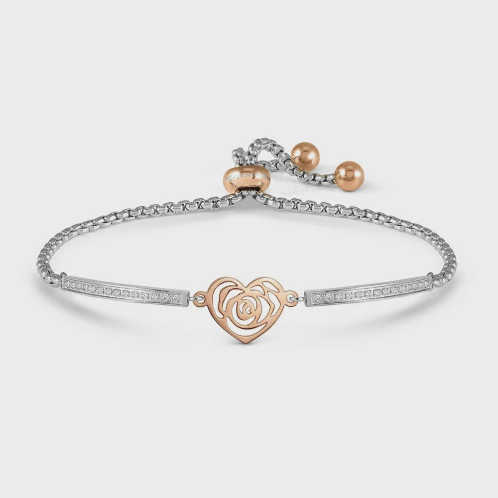 Nomination Milleluci Bracelet, Ed. Refined, In Steel And Cubic Zirconia (rose Gold) Heart Pattern 028017/077