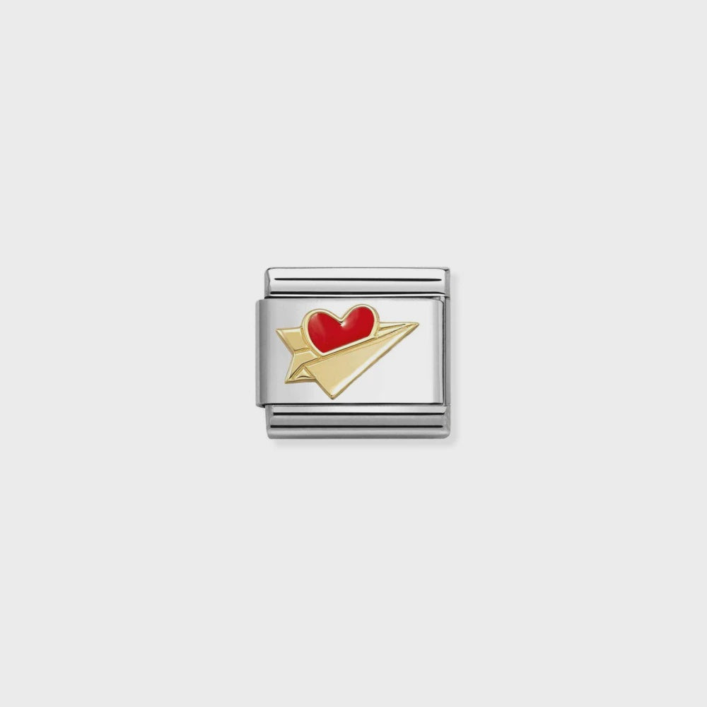Nomination Love 2 Stainless Steel, Enamel And 18k Gold Paper Airplane Red Heart 030283-34