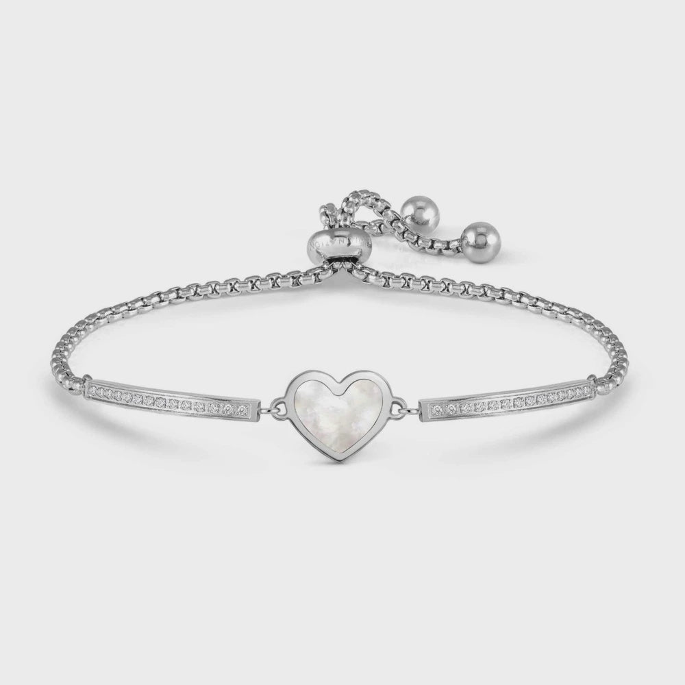 Nomination Milleluci Bracelet, Ed. Beloved In Steel, Stone, And Cubic Zirconia White Mother-of-pearl Heart 028031-068