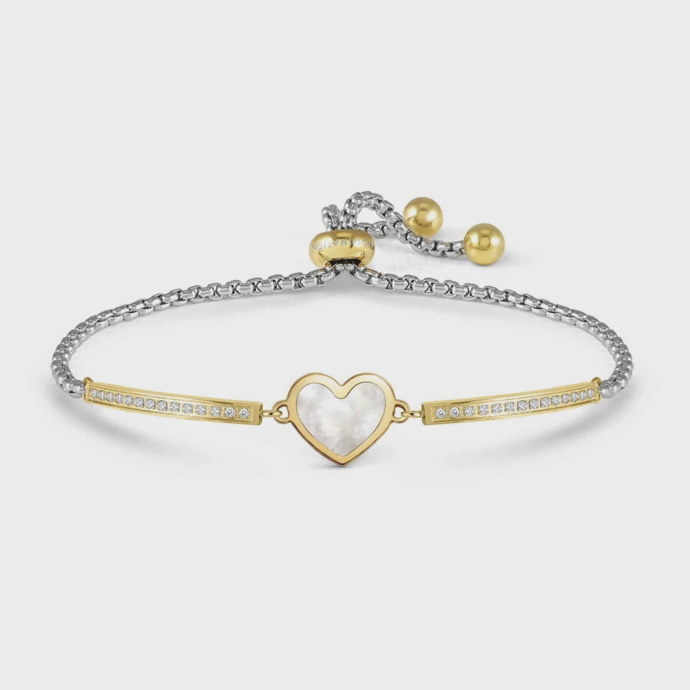 Nomination Milleluci Bracelet, Ed. Beloved In Steel, Stone, And Cubic Zirconia White Mother-of-pearl Heart 028031-070