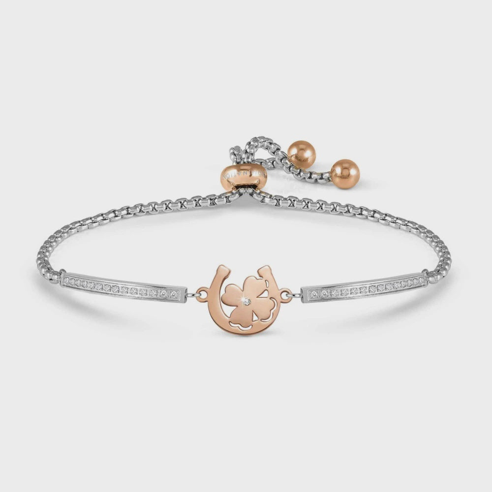 Nomination Milleluci Bracelet, Ed. Refined, In Steel And Cubic Zirconia (rose Gold) Horseshoe Four-leaf Clover 028017-078