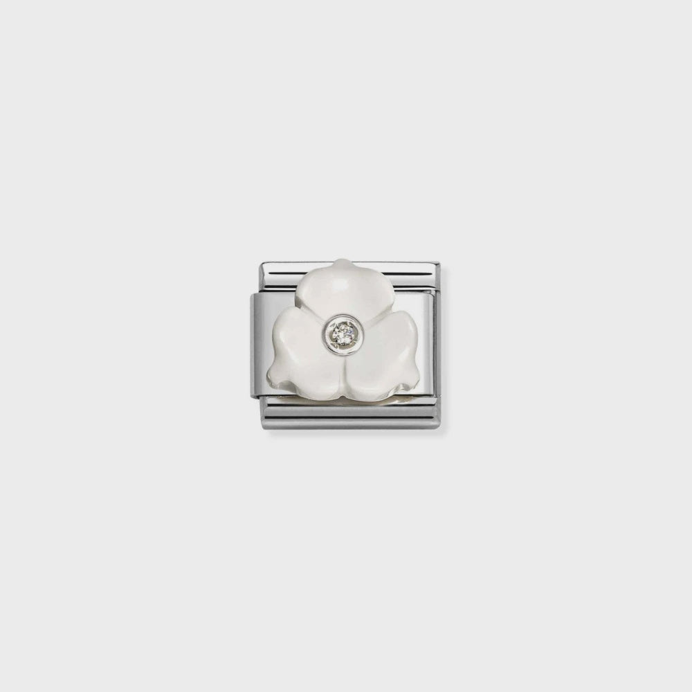 Nomination Steel, Cubic Zirconia And 925 Sterling Silver White 3-petaled Flower 330512-24