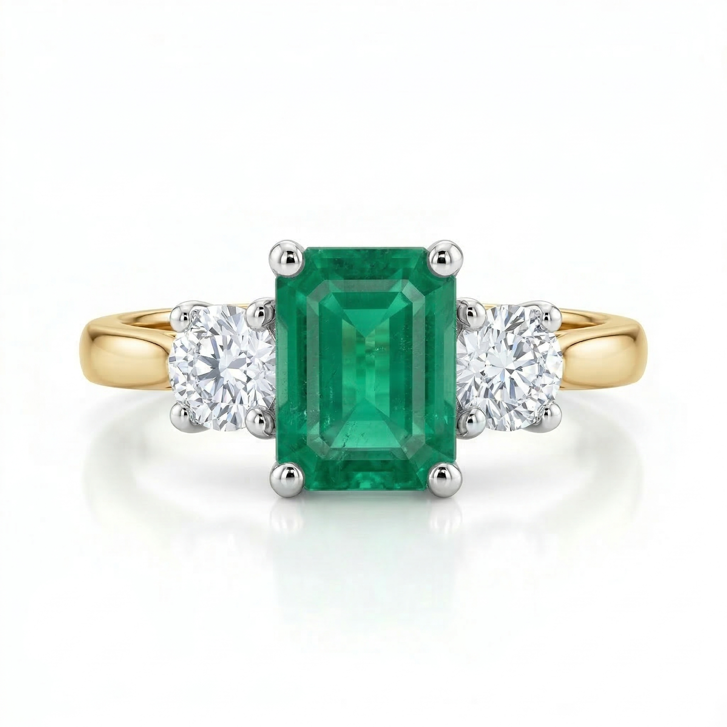 18ct Gold Emerald & Diamond Trilogy - Emerald & Brilliant Cut