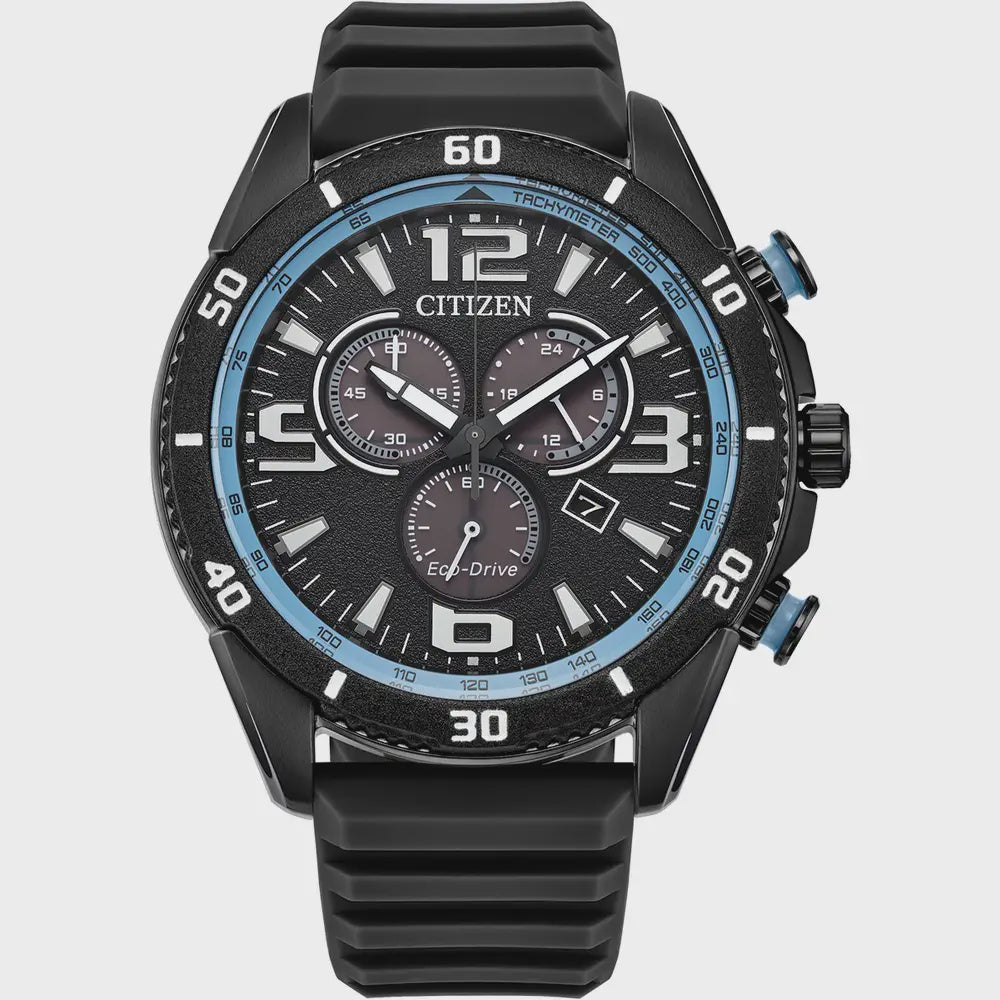 Citizen Mens Sport Chronograph Watch black with blue detail AT2587-02E