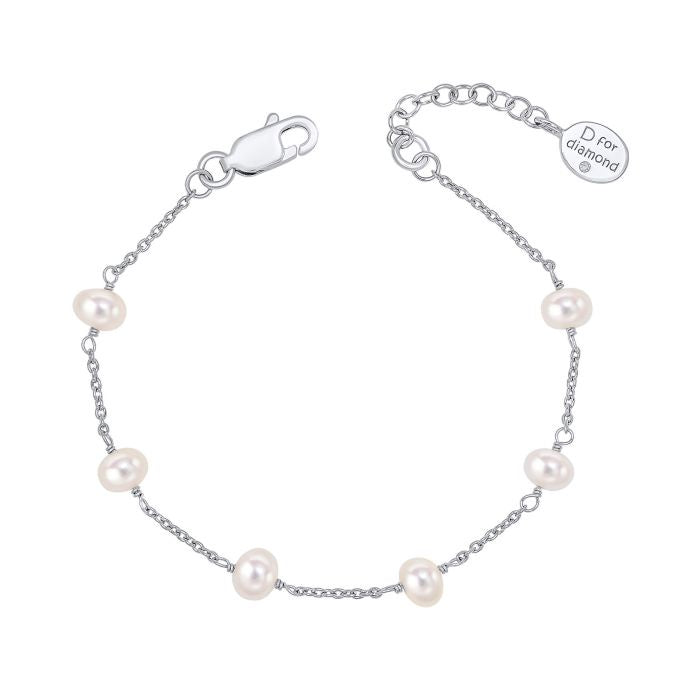 D For Diamond Silver Bracelet with Pearls B5449W