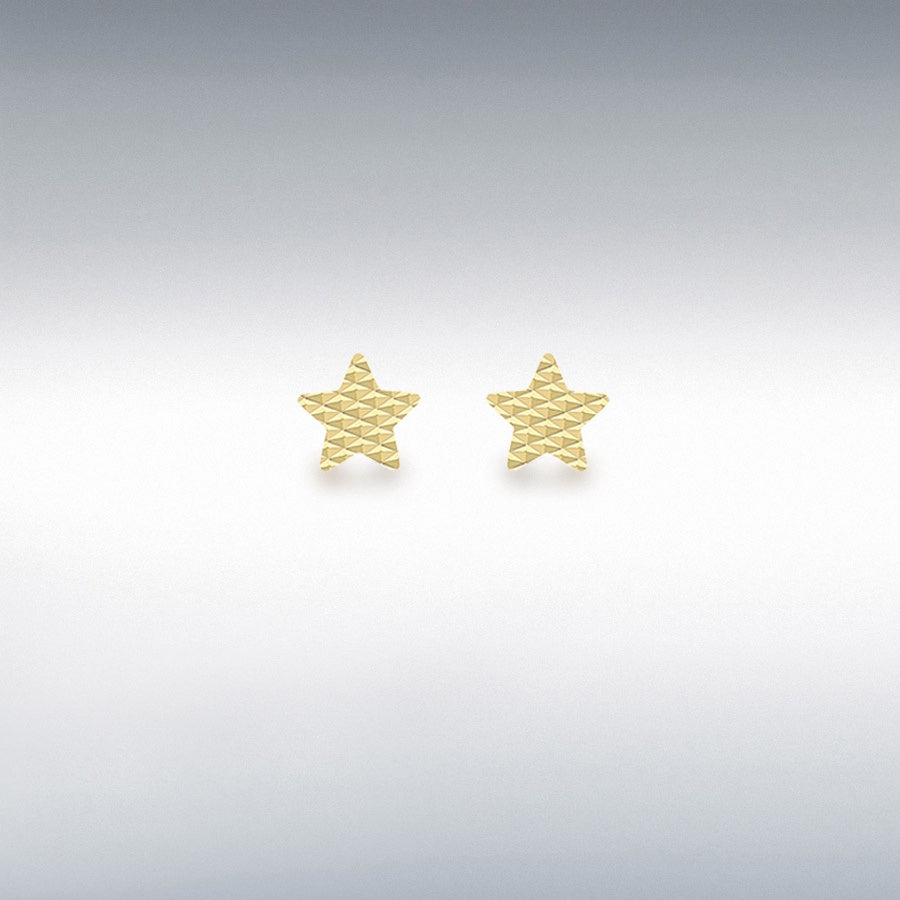 9ct Yellow Gold 7.5mm x 7.5mm Diamond Cut 'Star' Stud Earrings 1.55.9179