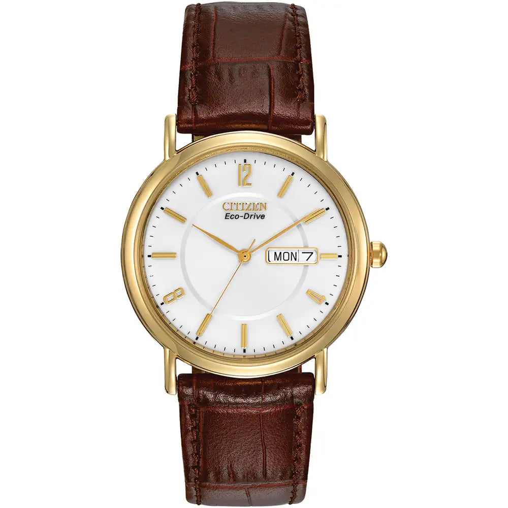 Citizen Eco-Drive Brown Strap Gold Tone Watch BM8242-08A