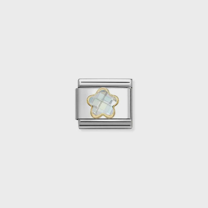 Nomination Faceted CZ Flowers White with Gold Charm 030615-010