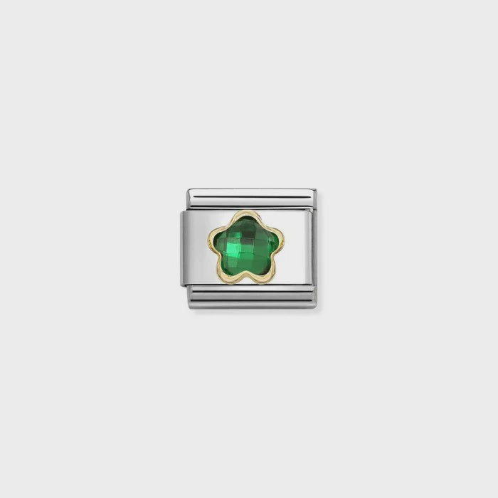 Nomination Faceted CZ Flower Green with Gold Charm 030615-004