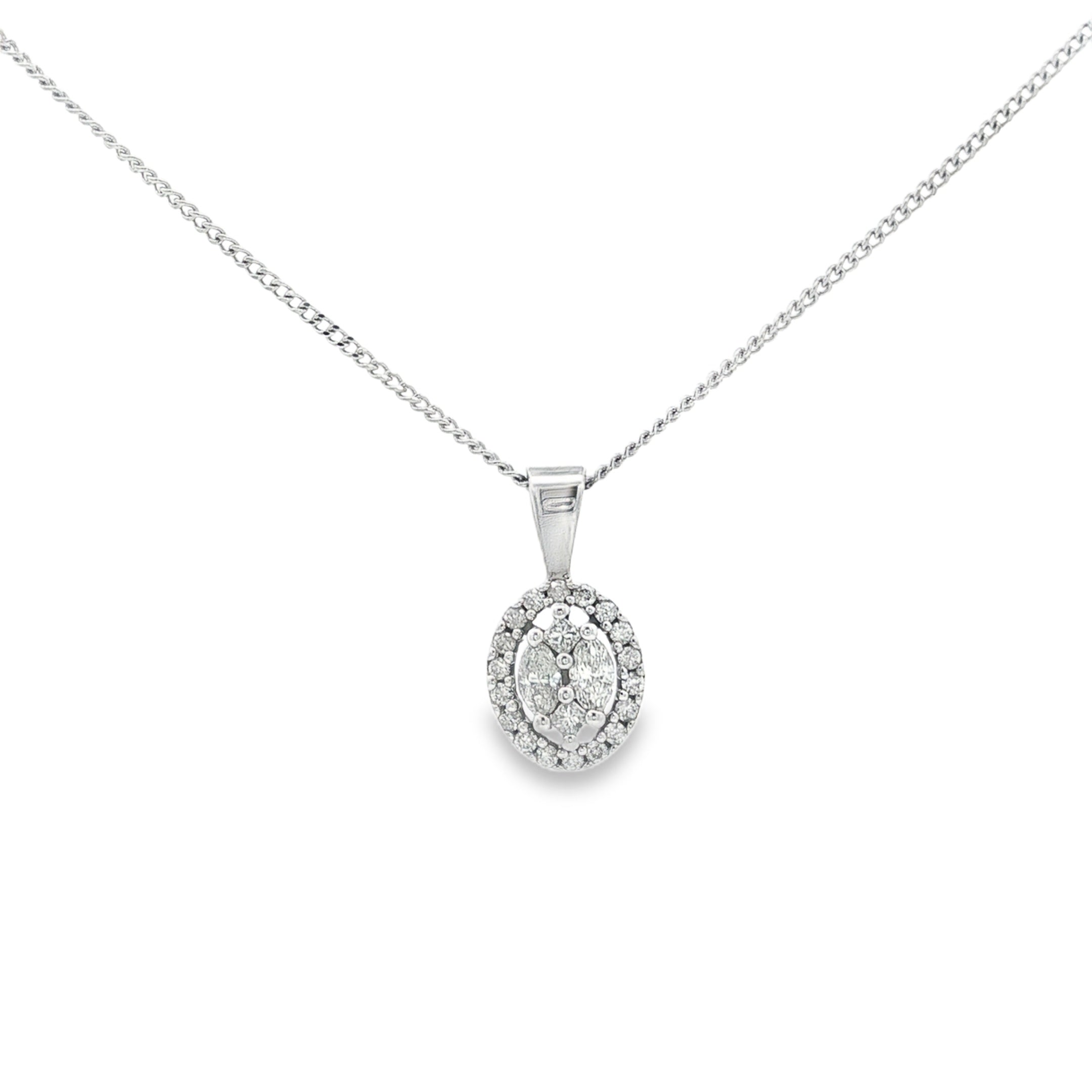 18ct White Gold Oval Shaped Diamond Cluster Pendant