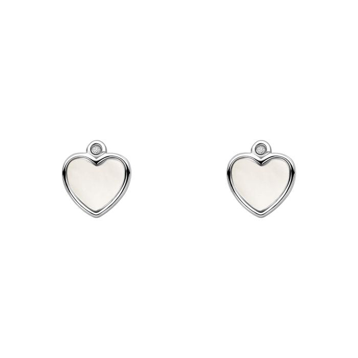 D For Diamond Silver MOP Heart Stud Earrings with diamond E6589P