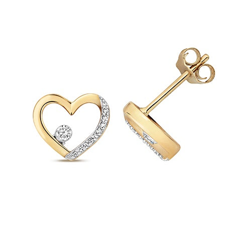 9ct Gold Diamond Heart Shape Earrings ED345