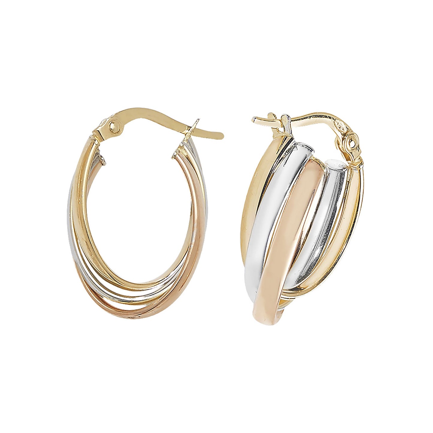 9ct Gold Three Tone Oval Hoop Earrings