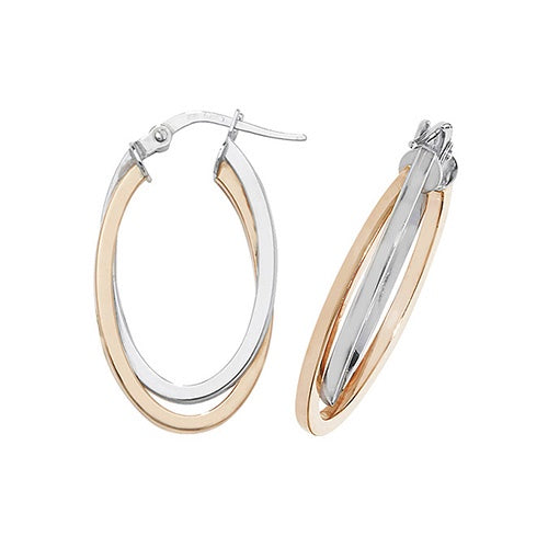 9ct Rose & White Gold Oval Double Hoop Earrings ER1012R