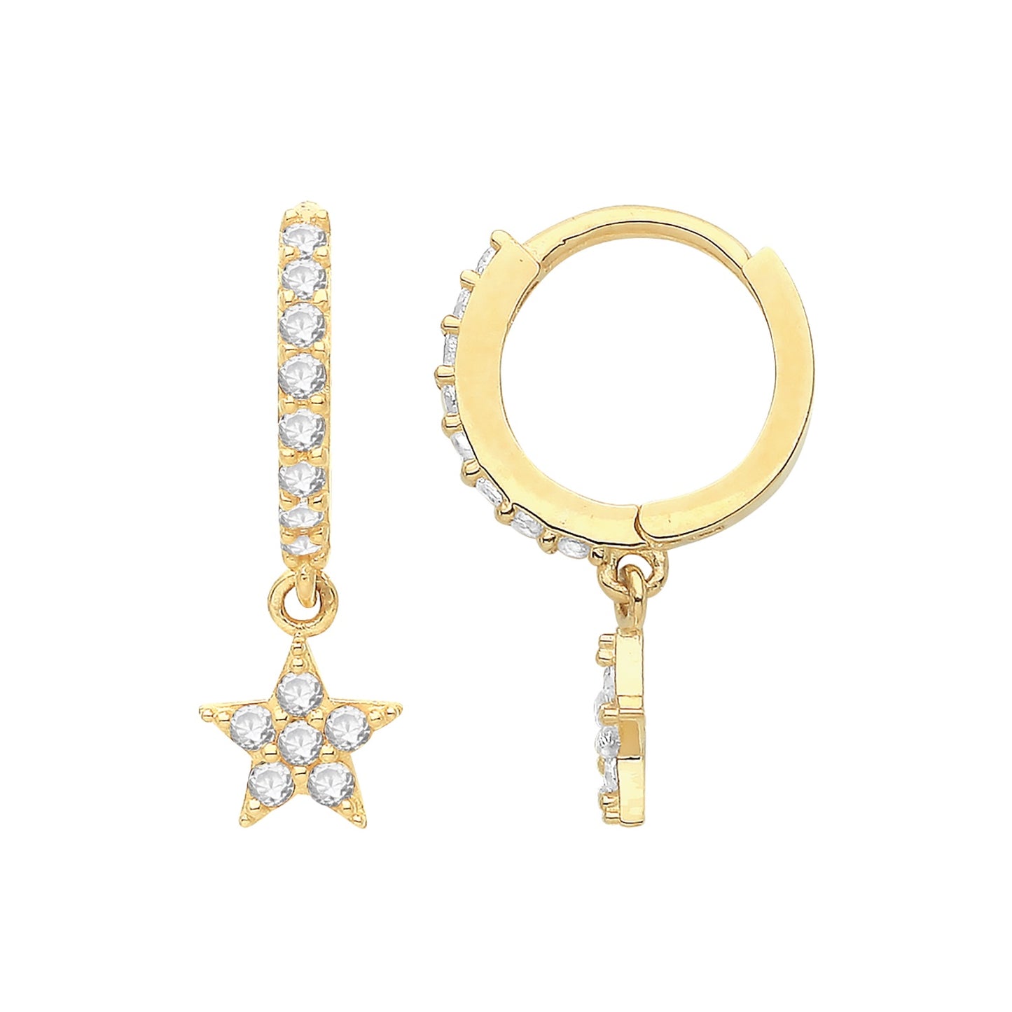 9ct Yellow Gold CZ Star Drop Hinged Earrings