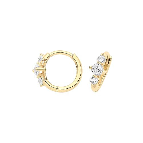 9ct Gold 3 stone CZ Hoop Earrings