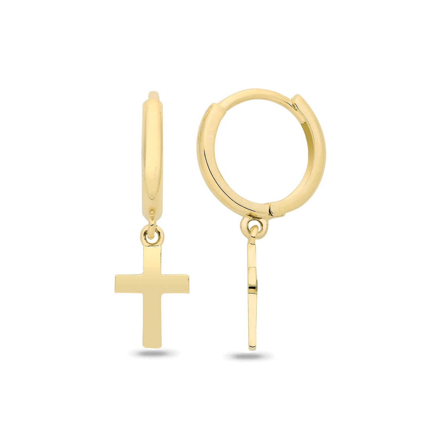9ct Yellow Gold Huggy Cross Drop Earrings ES2121