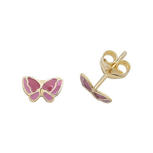 9ct Yel GoldEnamel Butterfly Stud Earrings ES377