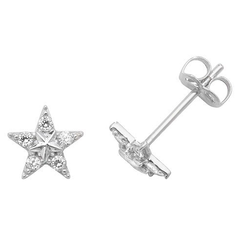 9ct White Gold CZ Starfish Stud Earrings