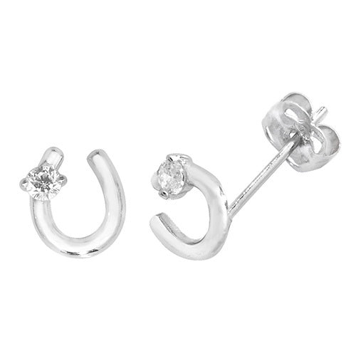 9ct White Gold CZ Horseshoe Stud Earrings
