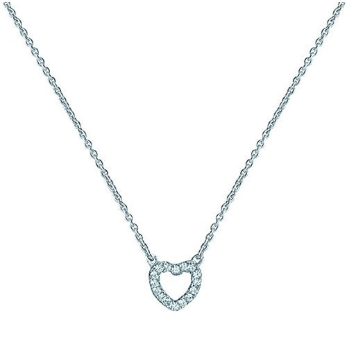 Sterling Silver CZ Heart Rhodium Plated Necklace