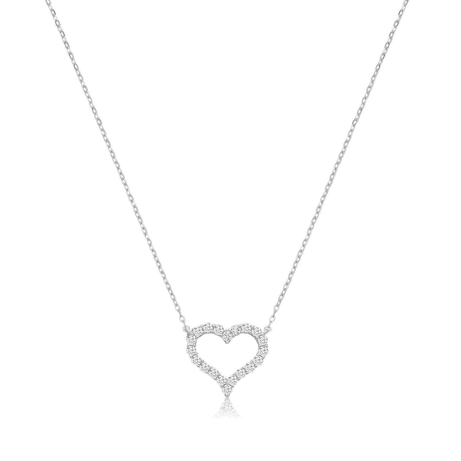 Silver CZ Open Heart Necklace G3498
