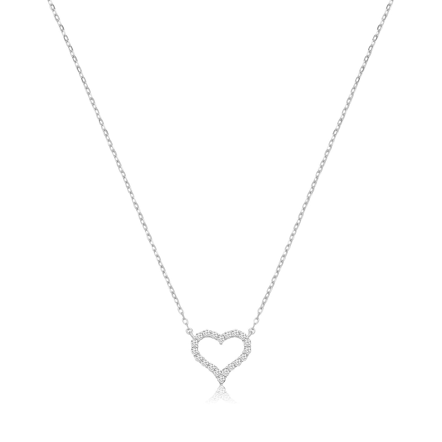 Silver CZ Open Heart Necklace Small G3499