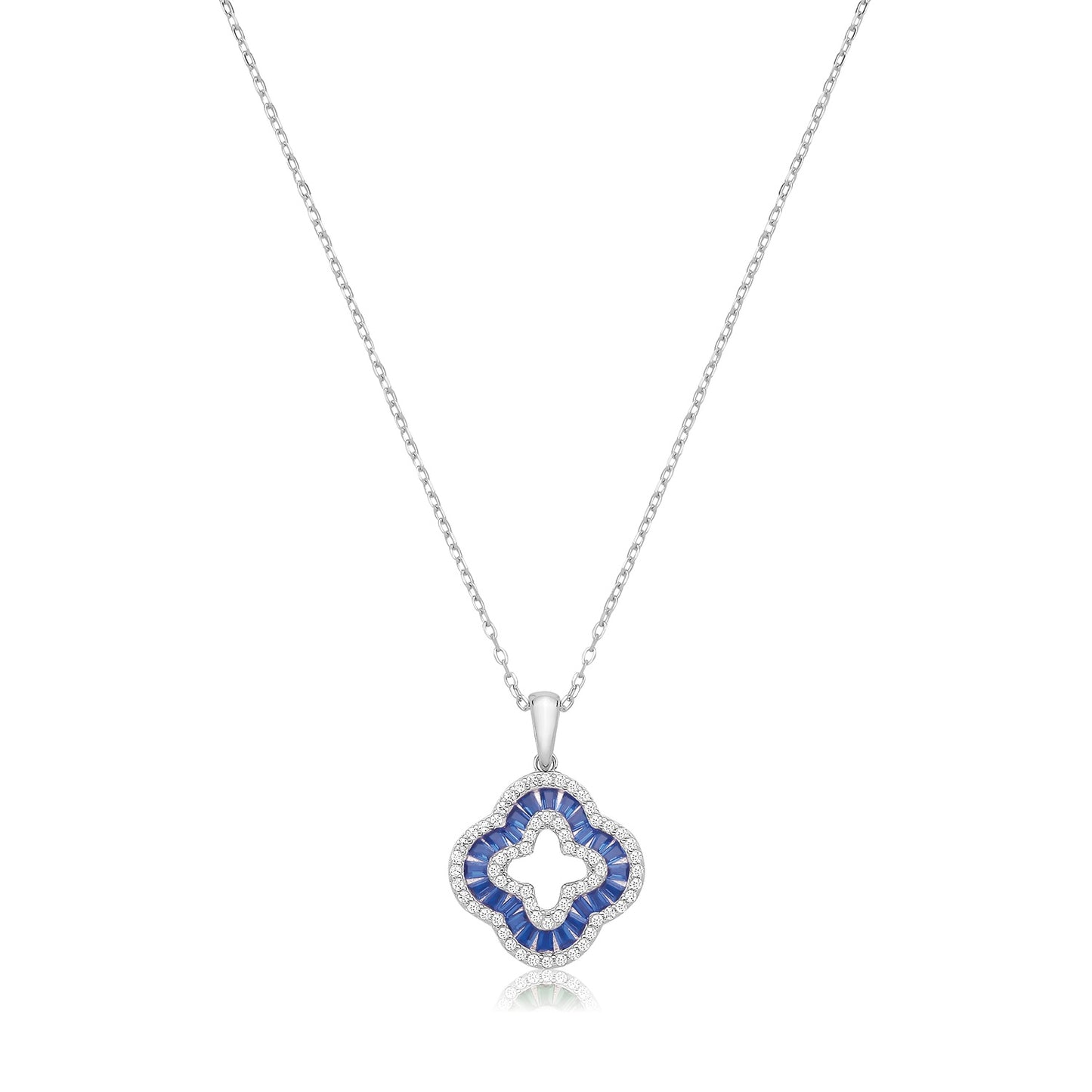 Silver CZ & Blue CZ Flower Necklace G3502