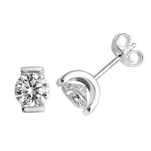 Silver Round CZ Stud Earrings G51027